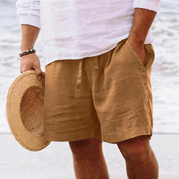 Men's Summer Cotton and Linen Drawstring Shorts - Image 4