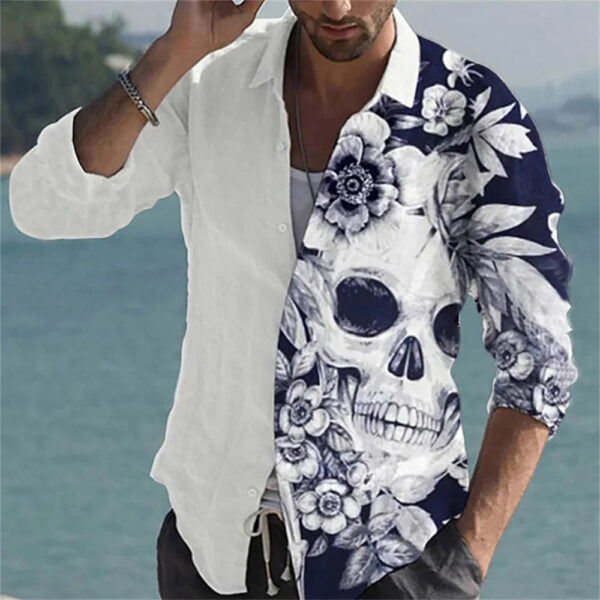 Skull Men's Summer Long Sleeve Shirt - Image 2