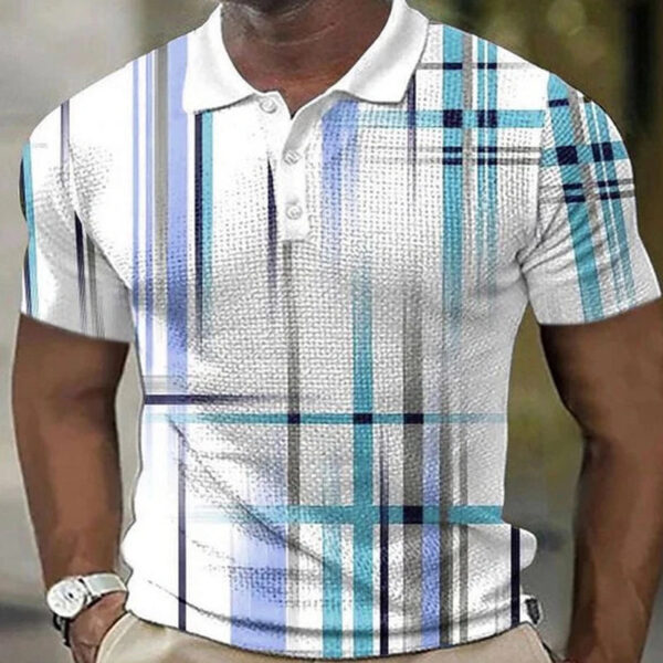 Vertical bar printing Polo Shirt for Men Hawaiian 3D Print Zipper Polo Short Sleeve Summer Shirt - Image 2