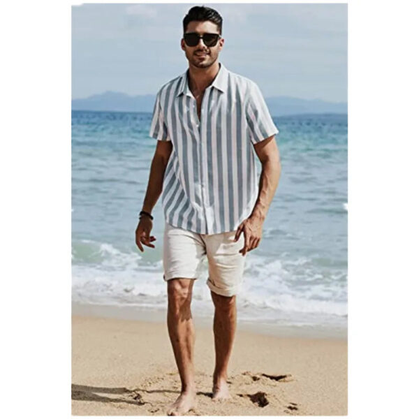 Summer Men's Stylish Striped Beach Shirt - Image 2