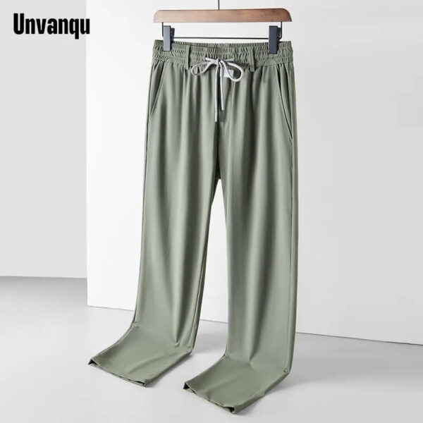 UNVANQU 2023 New Men's Thin Pants Korean Trend Straight Tube Loose Ice Silk Sweatpants Boy Summer Elastic Khaki Jogging Trousers - Image 5