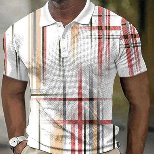 Vertical bar printing Polo Shirt for Men Hawaiian 3D Print Zipper Polo Short Sleeve Summer Shirt - Image 3