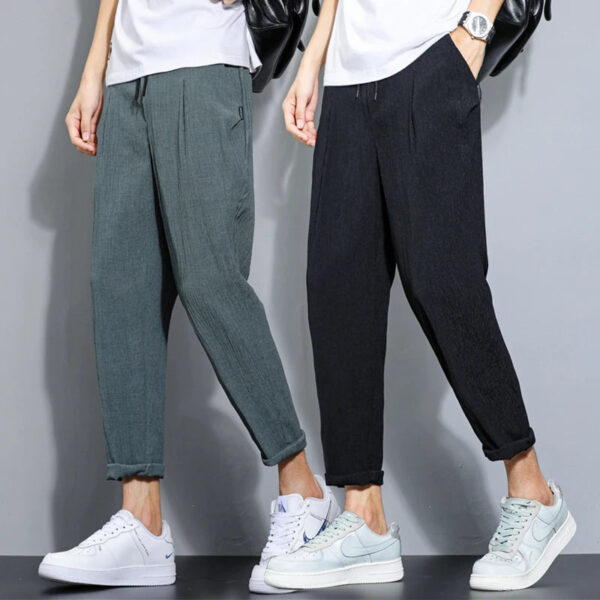 Summer Cotton Linen Men's Trousers Fashion Casual Pants - Image 2