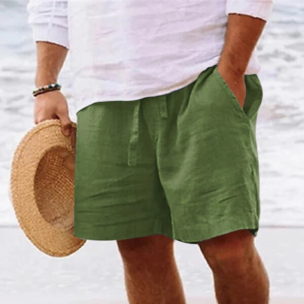 Men's Summer Cotton and Linen Drawstring Shorts - Image 2