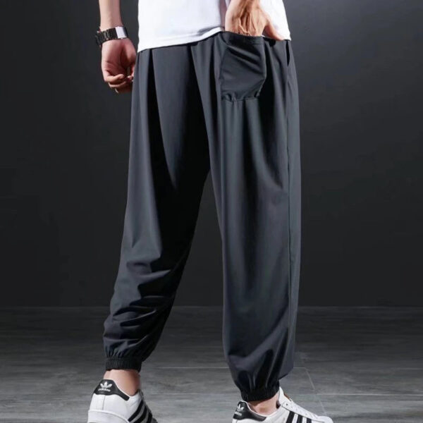 Summer Quick-drying Ice Silk Casual Pants Men's Ultra-thin Elastic Nine-point Pants Loose Drape Solid Beam Feet Pants 7XL - Image 5