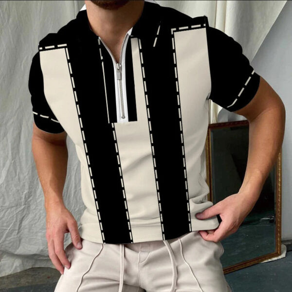 Simple vertical line Polo Shirt for Men Hawaiian 3D Print Zipper Polo Short Sleeve Summer Shirt - Image 3