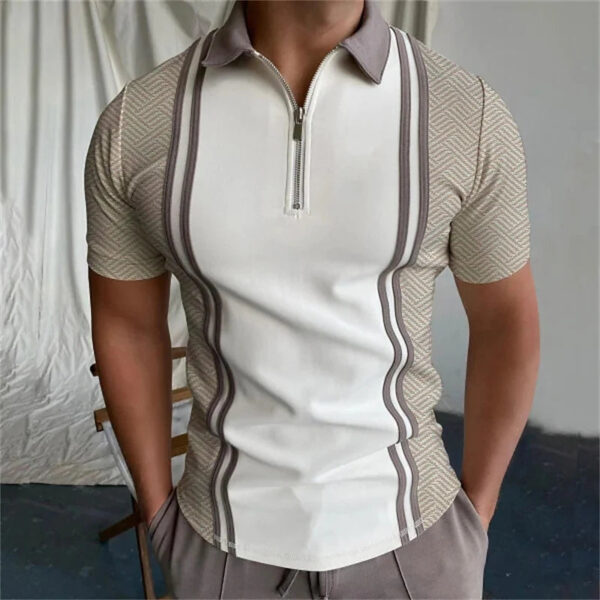 Simple vertical line Polo Shirt for Men Hawaiian 3D Print Zipper Polo Short Sleeve Summer Shirt - Image 6