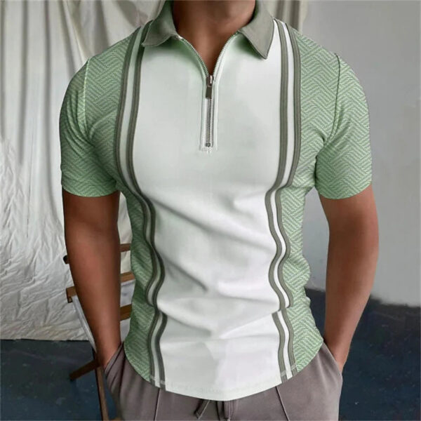 Simple vertical line Polo Shirt for Men Hawaiian 3D Print Zipper Polo Short Sleeve Summer Shirt - Image 4