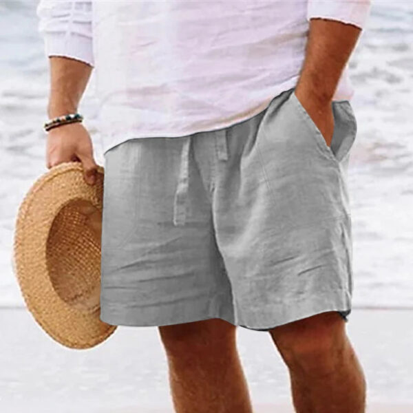 Men's Summer Cotton and Linen Drawstring Shorts - Image 3