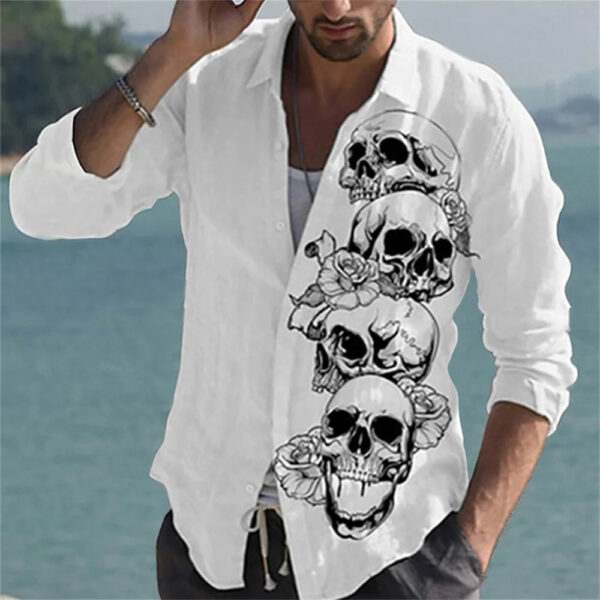 Skull Men's Summer Long Sleeve Shirt - Image 4