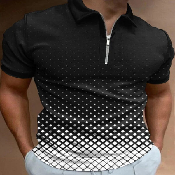 Vertical bar printing Polo Shirt for Men Hawaiian 3D Print Zipper Polo Short Sleeve Summer Shirt - Image 6