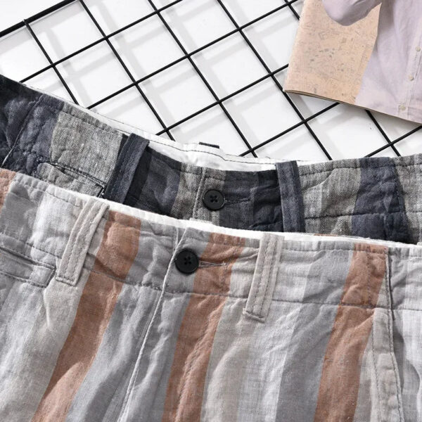 Summer New Contrast Striped Linen Shorts - Image 5