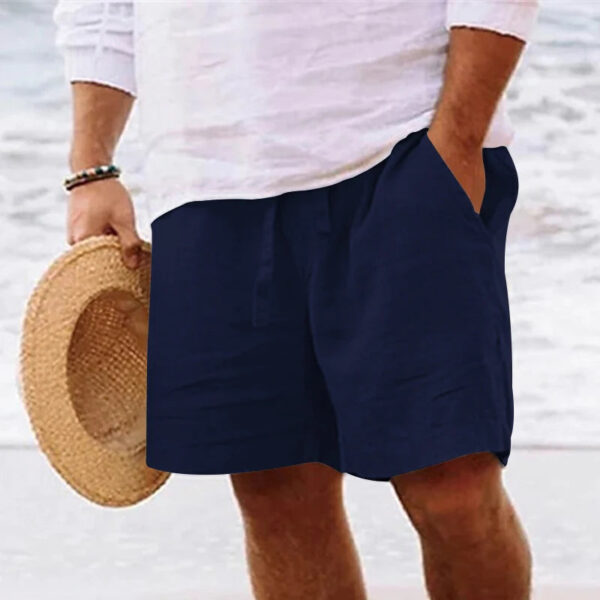 Men's Summer Cotton and Linen Drawstring Shorts - Image 5