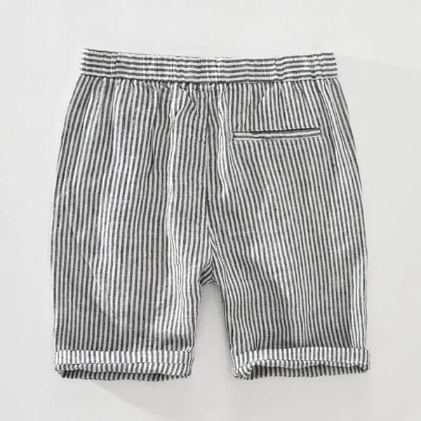 Striped Shorts for Men Japanese Style Pure Linen Casual Elastic Waist Button Up Short Pants 2022 Summer New - Image 2