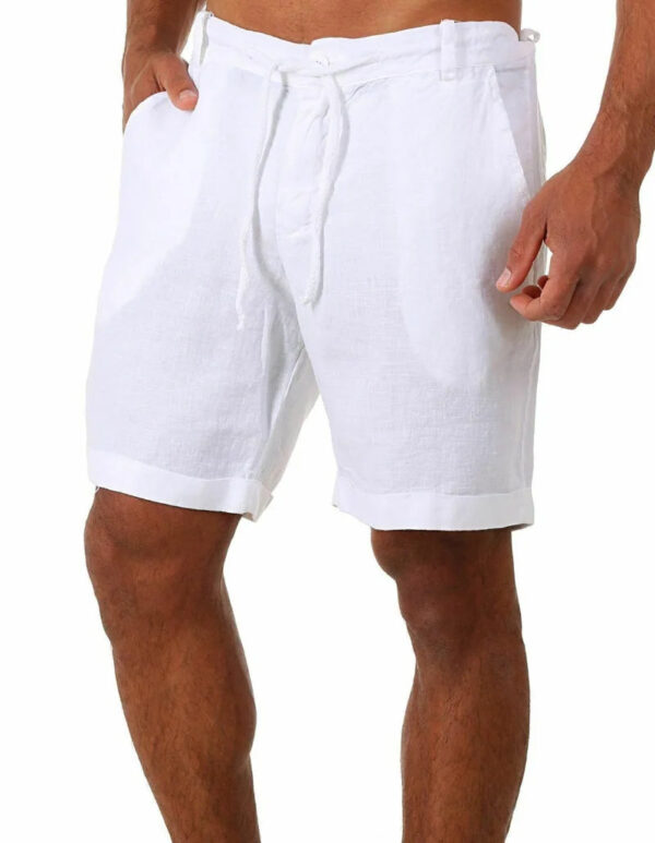 New Solid Color Lace-up Cotton Hemp Shorts - Image 6