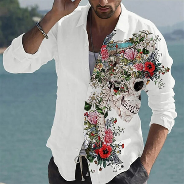 Skull Men's Summer Long Sleeve Shirt - Image 3