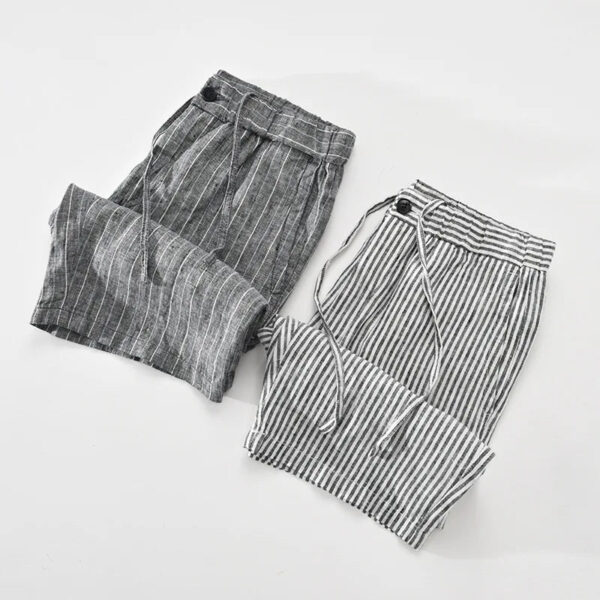 Striped Shorts for Men Japanese Style Pure Linen Casual Elastic Waist Button Up Short Pants 2022 Summer New - Image 5